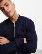 Bolongaro Trevor Zip Through Kntted Long Sleeve Polo-navy