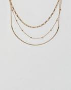 Asos Design Multirow Necklace With Dot Dash And Open Link Chain In Gold - Gold