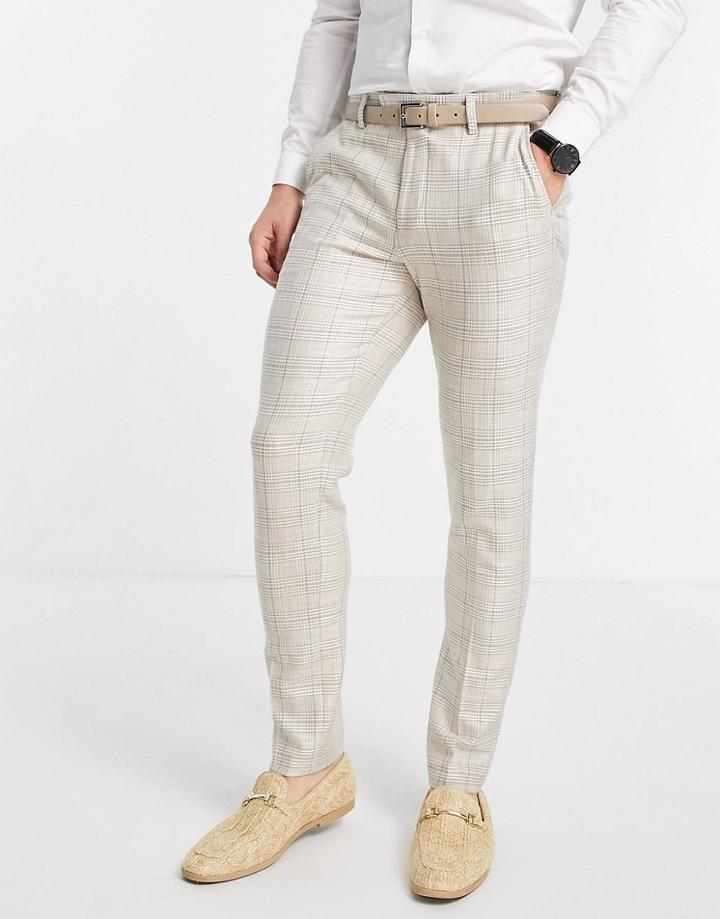 Asos Design Summer Wedding Range Super Skinny Suit Pants In Camel Check With Stripe-neutral