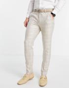 Asos Design Summer Wedding Range Super Skinny Suit Pants In Camel Check With Stripe-neutral