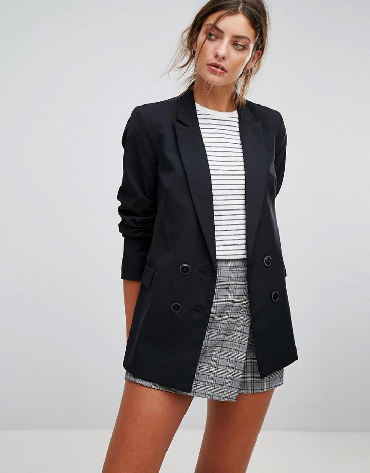 Stradivarius Double Breasted Blazer - Black