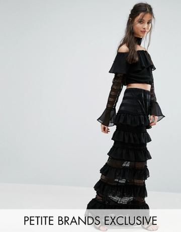 White Cove Petite Paneled Lace Frill Maxi Skirt - Pink