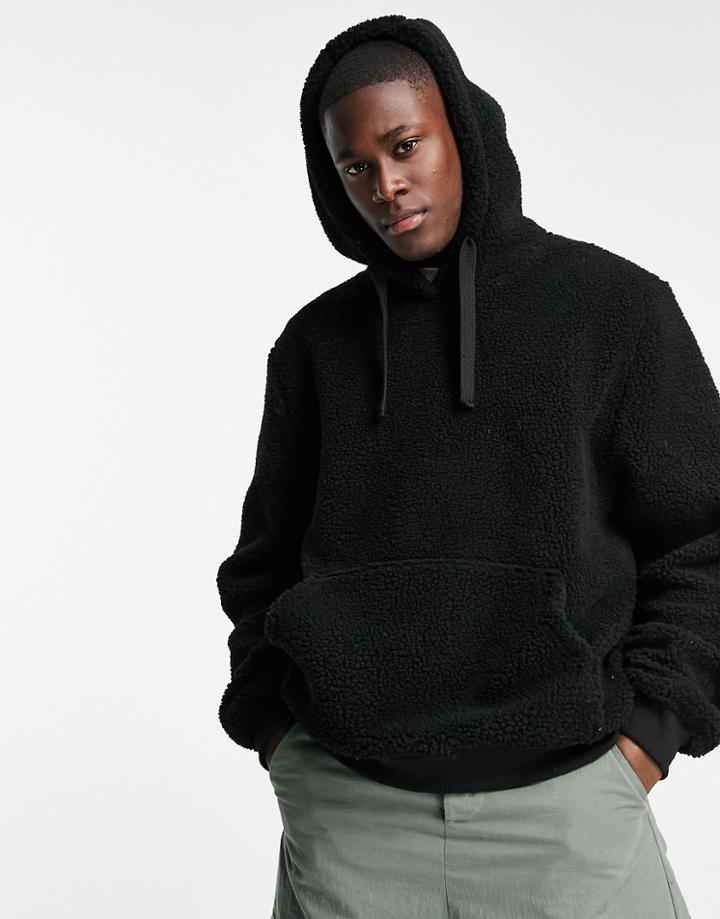 Brave Soul Overhead Sherpa Hoodie In Black