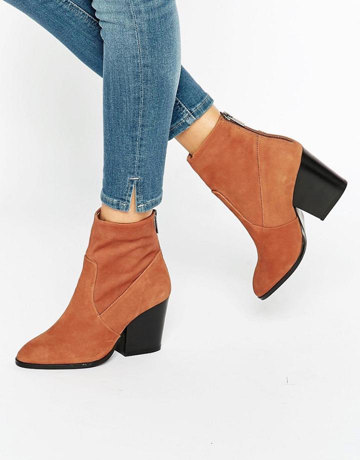 Asos Raya Leather Heeled Ankle Boots - Tan