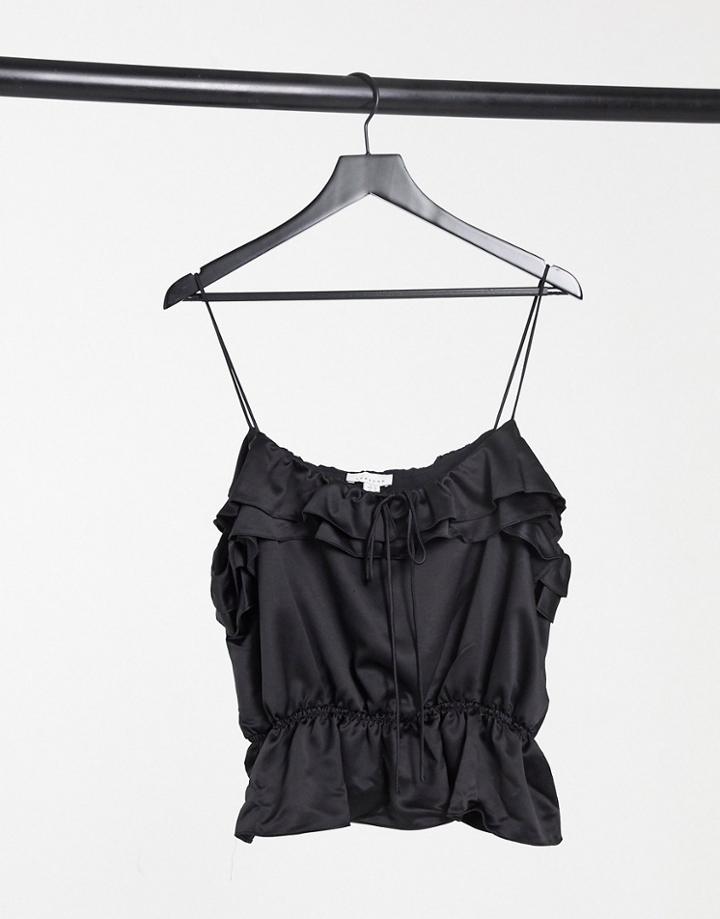 Topshop Strappy Ruffle Cami Top In Beige-black