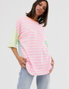 Asos Design Oversized T-shirt In Neon Cutabout Stripe