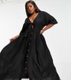 Asos Design Curve Knot Front Button Through Maxi Dress In Black