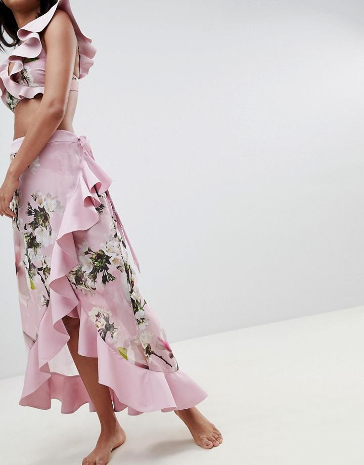 Ted Baker Floral Frill Beach Skirt - Pink