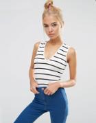 Asos Sleeveless V Neck Body In Stripe - Multi