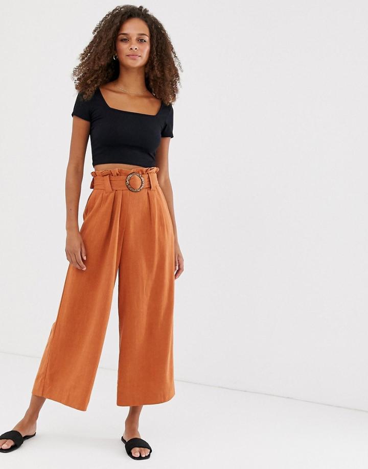 New Look Crop Pants With Buckle In Rust
