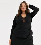 Vesper Plus Mini Dress With Lace Insert And Wrap Skirt In Black