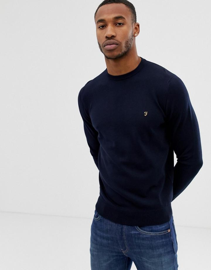 Farah Mullen Cotton Crew Neck Sweater In Navy - Navy