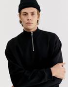 Asos Design Oversized Sweatshirt With Zip Neck In Black