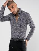 Devils Advocate Skinny Fit Printed Floral Shirt - Navy