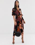 Ichi Floral Wrap Kimono Dress-multi