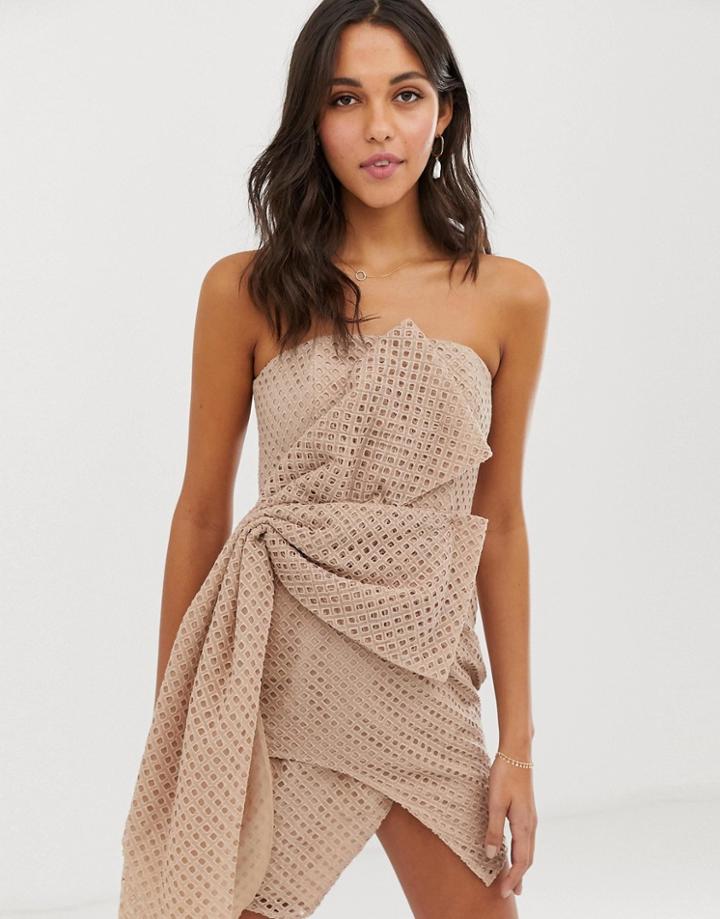 Asos Design Mini Dress In Structured Broderie With Hitched Hem Dress-multi