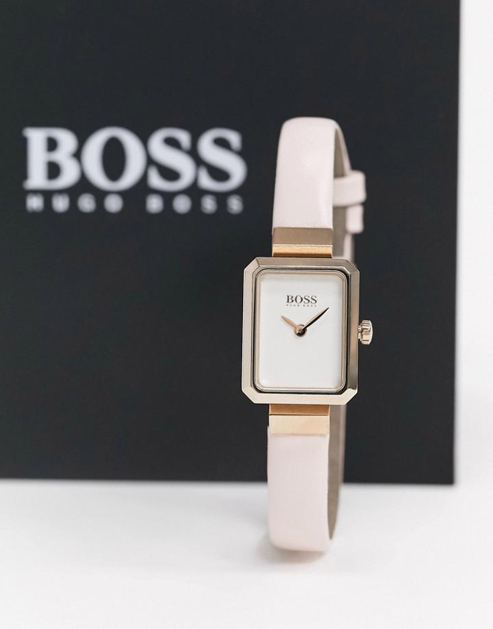 Boss Whisper Square-faced Watch In Pink
