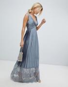 Little Mistress Pleated Maxi Dress With Lace Hem Detail-gray