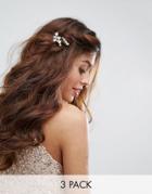True Decadence 3 Pack Gold Leaf And Floral Hair Slides - Gold