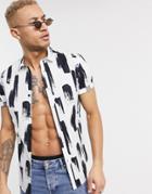 Asos Design Slim Fit Shirt In Abstract Paint Stroke Print-white