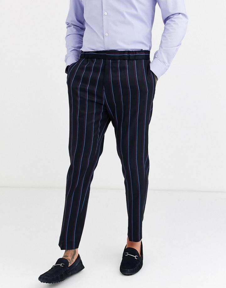 Harry Brown Elastic Waist Slim Crop Pants-navy