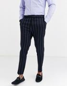 Harry Brown Elastic Waist Slim Crop Pants-navy