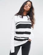 Asos T-shirt In Block Stripe With Long Sleeves - White