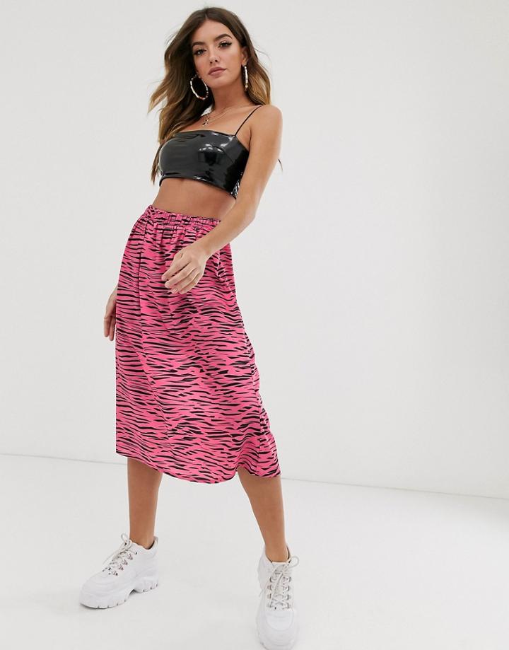 Na-kd Neon Animal Print Midi Skirt-pink
