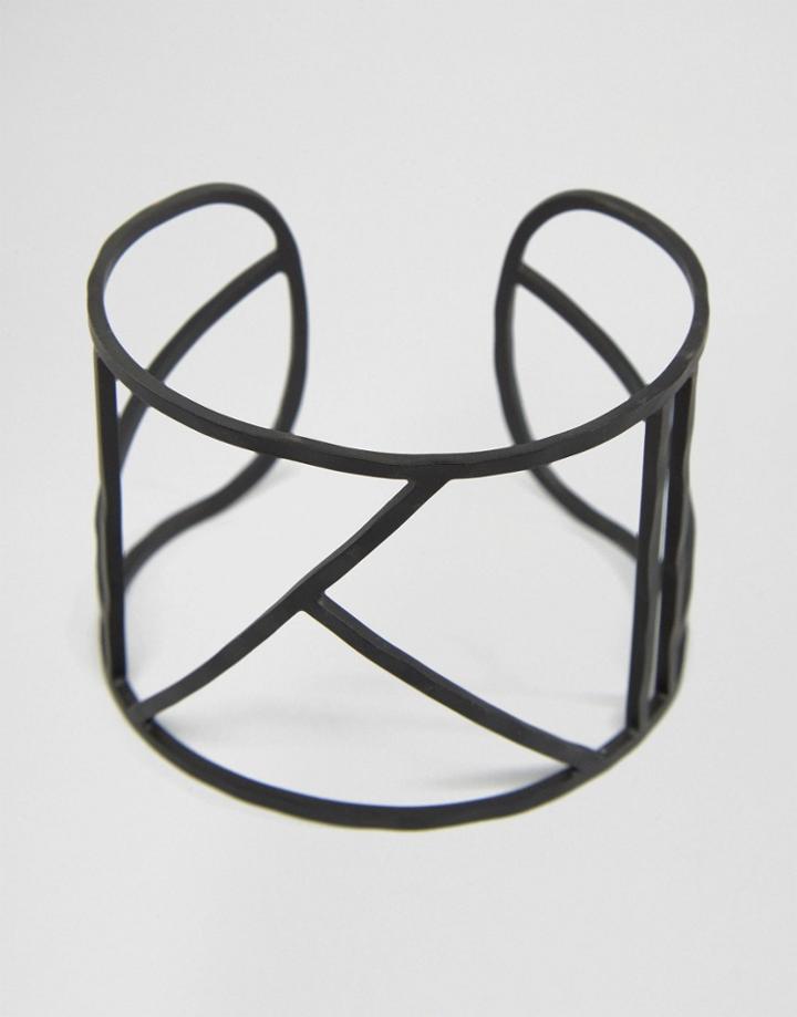 Asos Geometric Cage Bracelet In Matt Black - Black