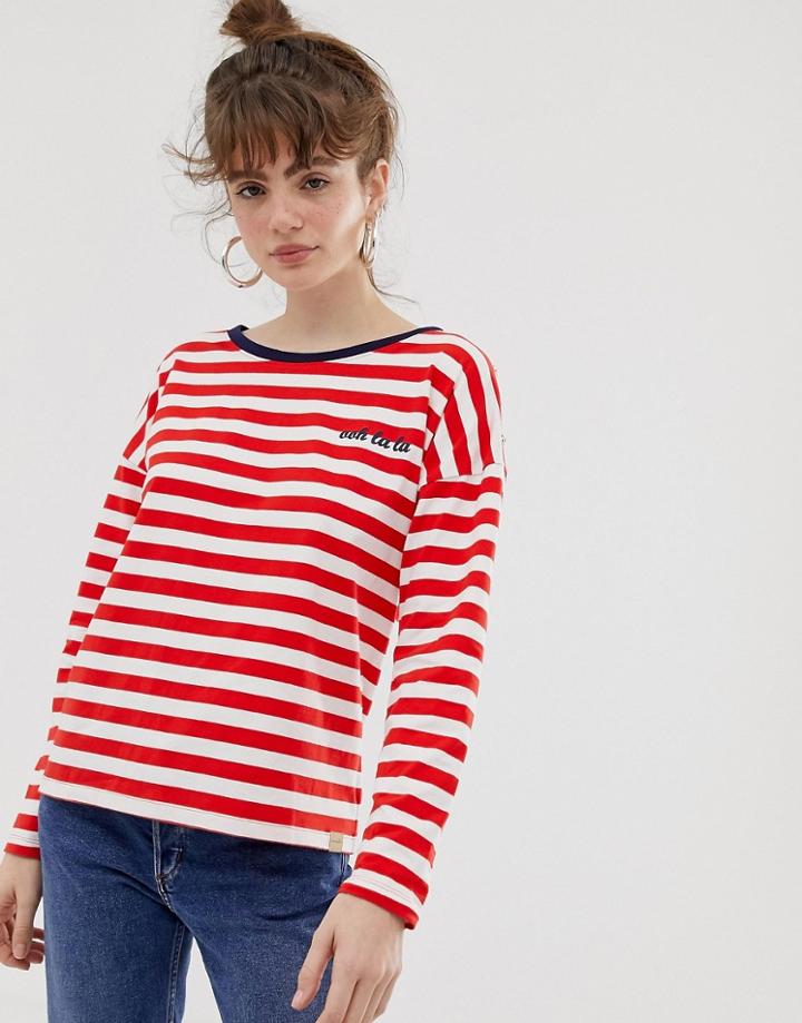 Blend She Agnes Stripe Long Sleeved T-shirt-red