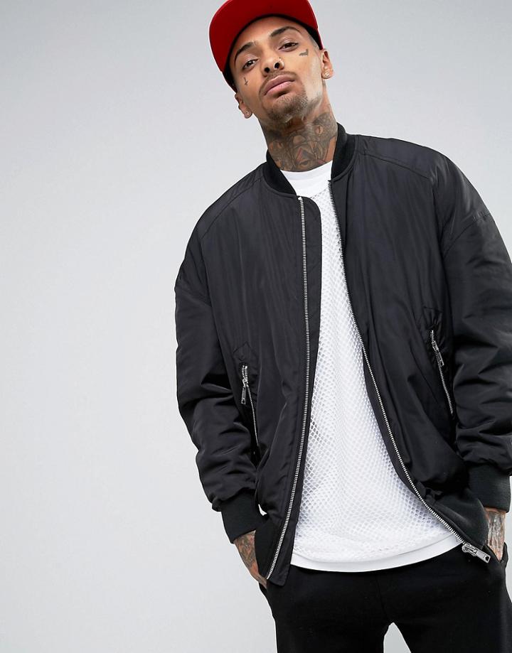 Asos Bomber In Oversized Fit With Ma1 Pocket In Black - Black