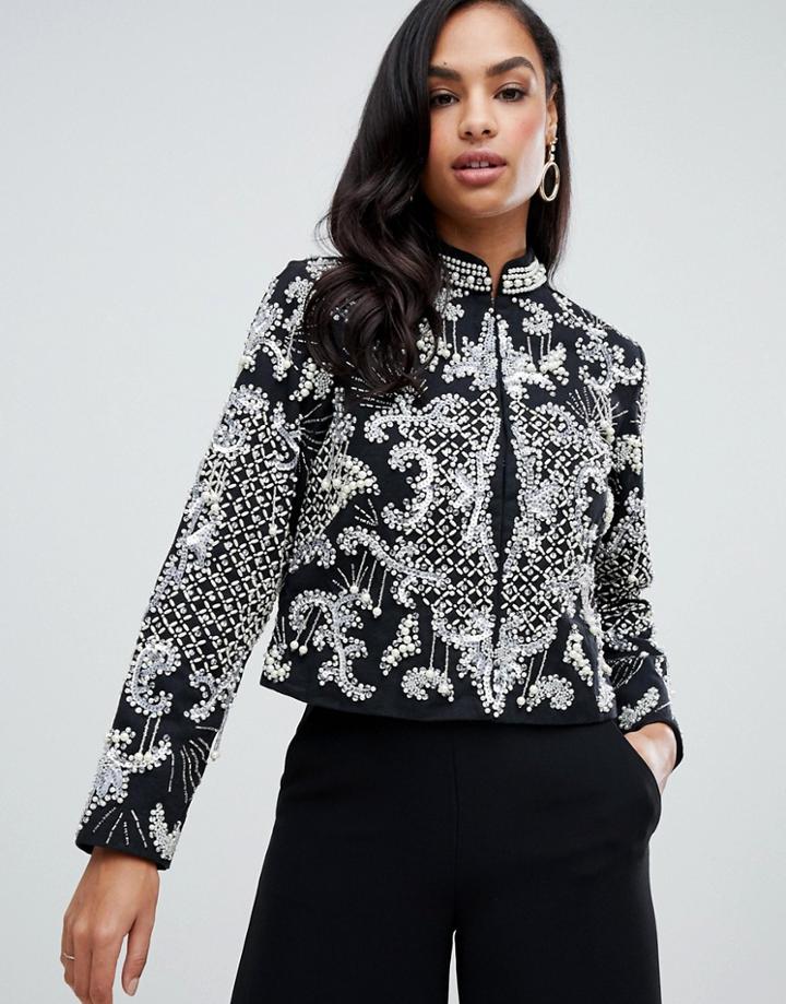 Asos Design Pearl Embellished Jacket - Black