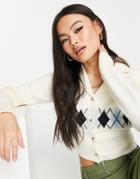 Missguided Argyle Button Front Cardigan In Cream-white