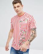 Jaded London T-shirt In Red Stripes With Floral Print - White