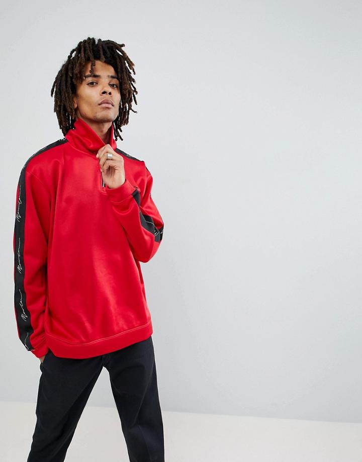 Mennace Overhead Track Jacket With Half Zip - Red