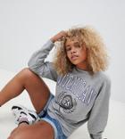 Asos Design Petite Sweatshirt With Michigan Print In Gray Marl - Gray