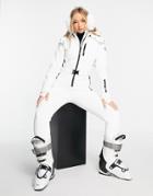 Asos 4505 Ski Fitted Belted Ski Suit With Hood-white
