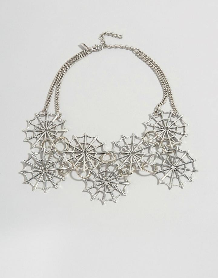 Regal Rose Halloween Dolores Webbed Collar Necklace - Silver
