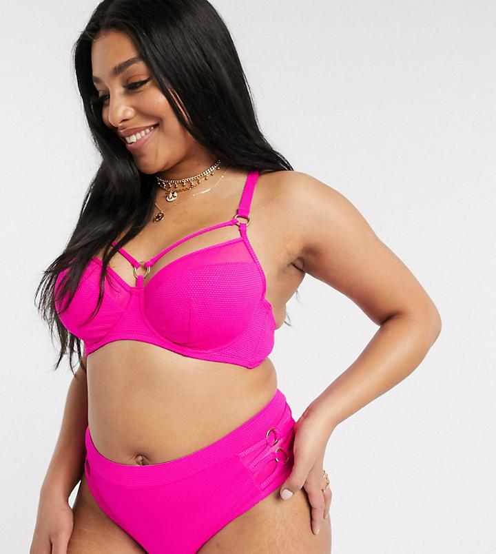 Dorina Curve High Leg Bikini Bottom With Mesh Strapping In Pink