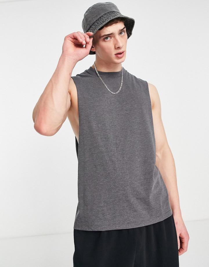 Asos Design Relaxed Fit Tank Top In Charcoal Heather-gray