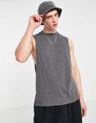 Asos Design Relaxed Fit Tank Top In Charcoal Heather-gray