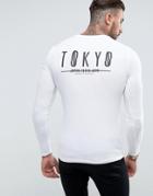 Asos Extreme Muscle Long Sleeve T-shirt With Tokyo Print - White