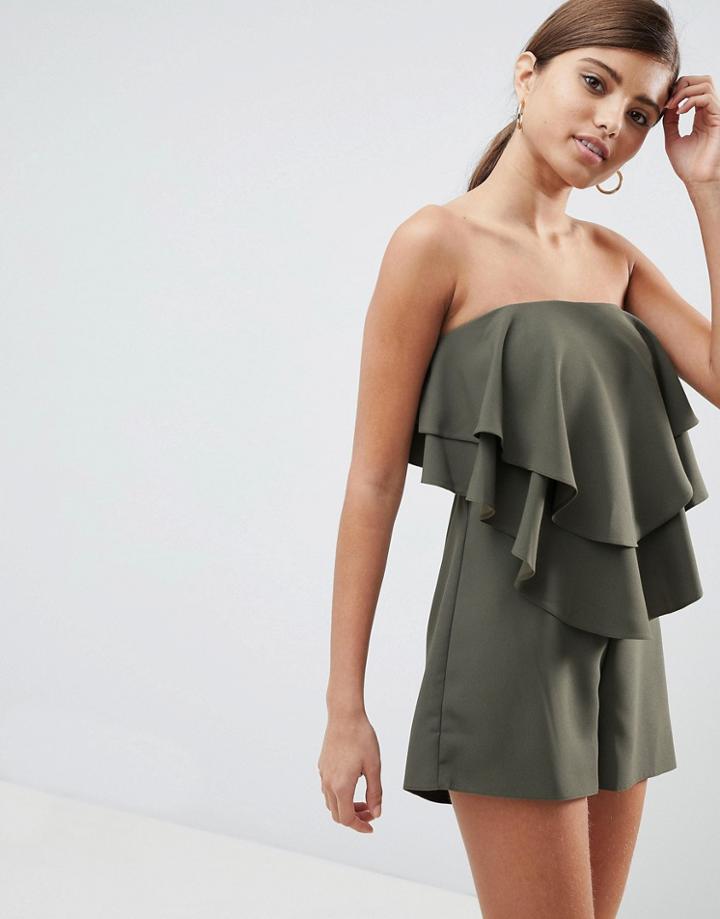Asos Design Bandeau Layered Romper - Green