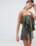 Asos Design Bandeau Layered Romper - Green