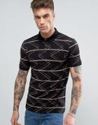 Asos Muscle Polo Shirt With Retro Zig Zag Stripe In Black - Black