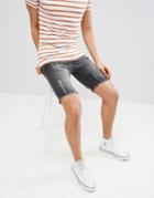 Brave Soul Skinny Stretch Frayed Hem Paint Spot Denim Shorts - Black