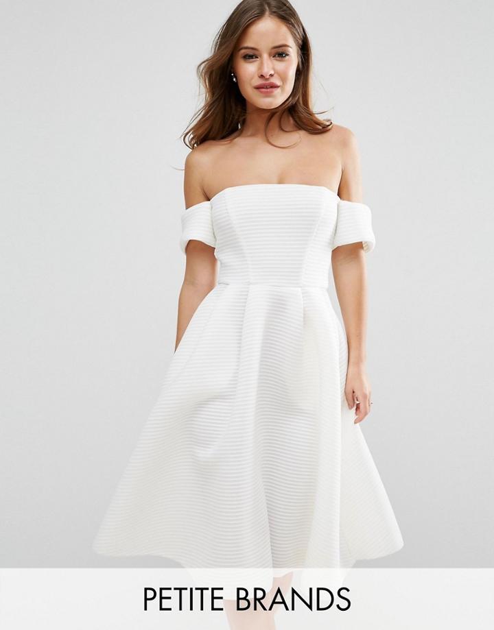 City Goddess Petite Bardot Skater Dress In Textured Fabric - Cream