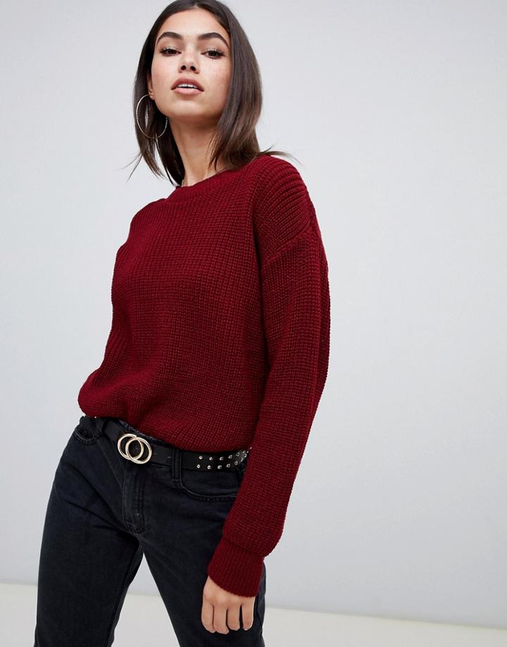 Boohoo Crew Neck Knitted Sweater In Wine - Purple