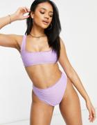 Asos Design Textured Frill Crop Bikini Top In Lilac-purple