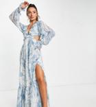 Asos Design Tall Plunge Maxi Dress With Cut Out Detail In Floral Print-multi